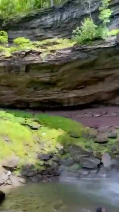 Baby sees waterfall for the first time