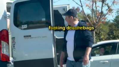 Moron prankster pretends to have a hostage tied up in the back of his van.