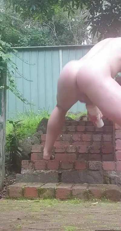 Good view of my ass here while I'm pounding away in my toy outside