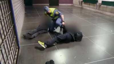 Swedish Security Guard takes down 2 people fighting in the subway