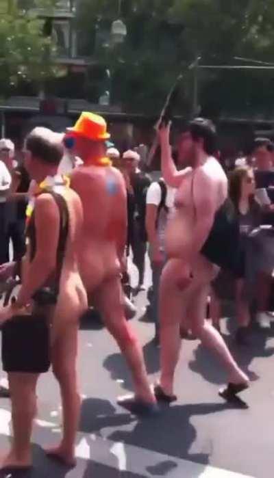 Pride parade in Europe. Can't understand the Russian comments, but I have a feeling he's not a fan.