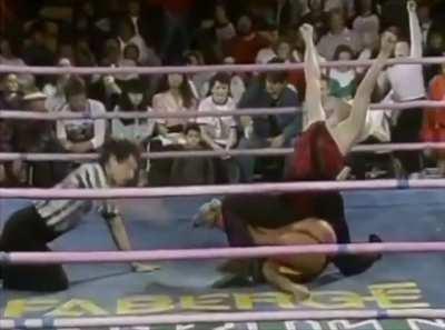 Vicky Victory just got sandwiched in this pinfall by Ninotchka that exposed her assets to the crowd