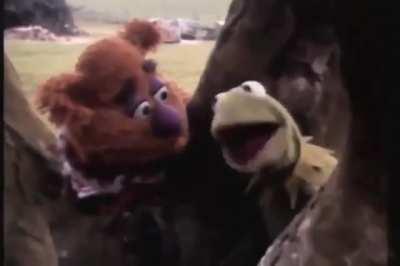 Jim Henson and Frank Oz improving as Kermit and Fozzie, bantering during a camera test from The Muppet Movie (in 1979)