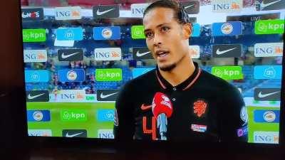 Fan interrupts post-interview with Van Dijk (Norway - Netherlands)