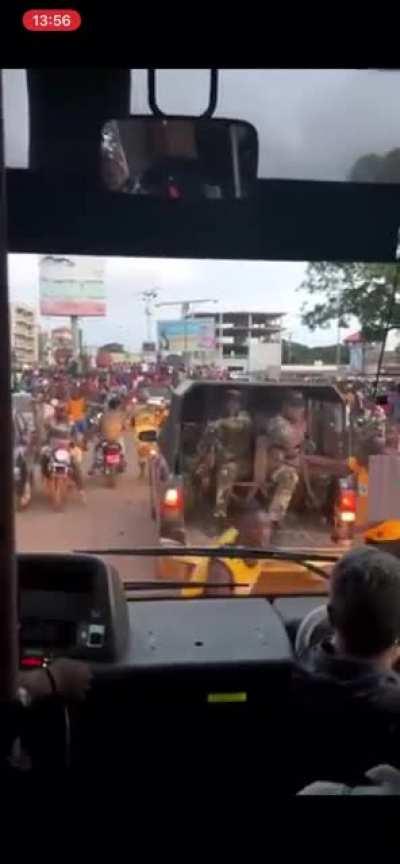 The Moroccan national football team’s way to the airport in Guinea after the putsch