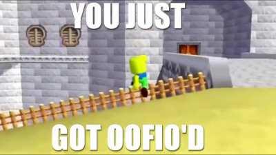 Footage of Super Mario 64 ROM hack &quot;Super Oofio 64&quot; with text &quot;YOU JUST GOT OOFIO'D&quot;