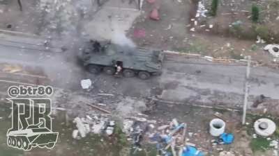 Ukrainian BTR-70 ambushed in the Pokrovsk area (Disabled with RPG and afterward struck by FPV)