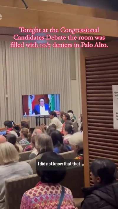 Tonight at the Congressional Candidates
Debate the room was swarmed with 10/7 
deniers living in a hateful alternate reality
They managed to shut the event down