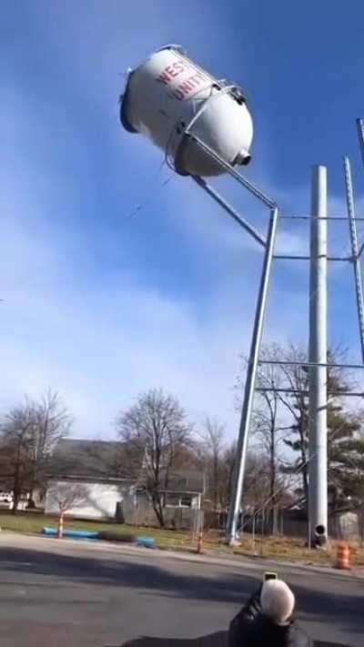 Decommissioned water tower fires off a final shot