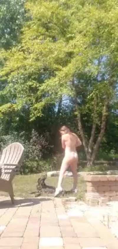 A little nude backyard fun