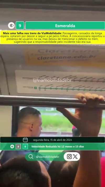 Linha 9 privatizada: passageiros cansam de esperar trem voltar a funcionar e terminam percurso a pé pelos trilhos. Crédito: @viamobilidadebr