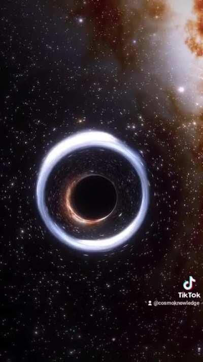 A black hole bending light from behind it. This is called Gravitational Lensing.