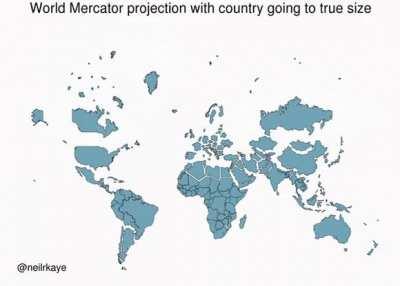 Mercator projection of the world with every country at its true size