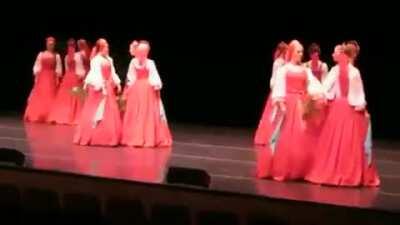 In the russian dance Berezka, women move with steps so short that it looks like they're floating