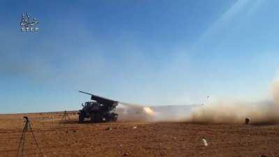 Opposition forces utilize a commandeered BM-21 Grad system against Syrian Army forces South of Aleppo - November 2016