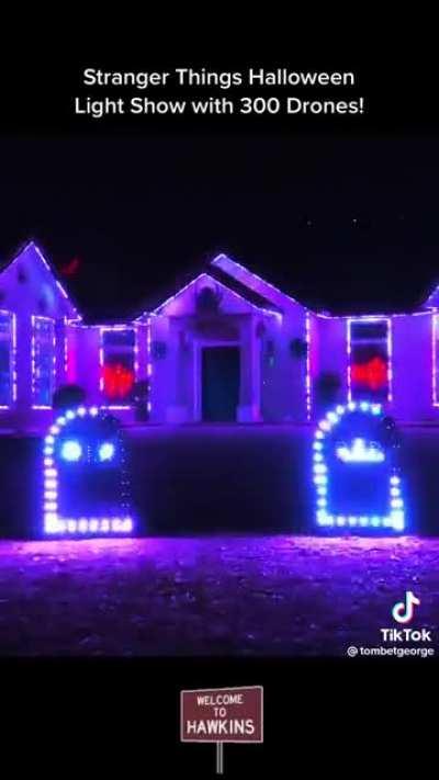 Stranger things Halloween lightshow with 300 drones