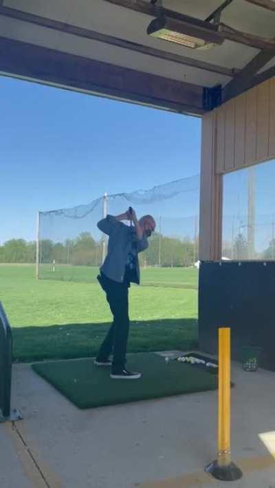 Took my dad and son to the driving range and ended up with this gem. No he wasn't hurt, but I was from laughing so hard. 😂