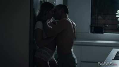 Blair and Mick kissing passionately in the kitchen