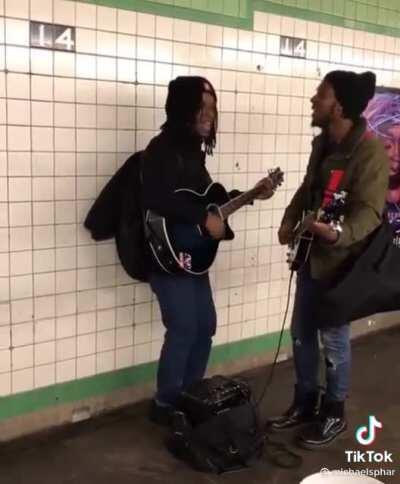 Subway performers doing the Beatles better than the Beatles.