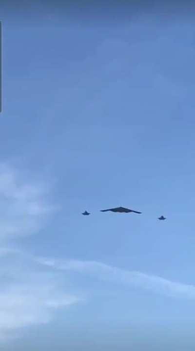 B2 with F35 escorts fly over california parade