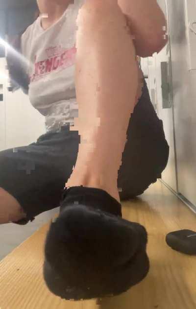 Sweaty feet reveal in the gym…