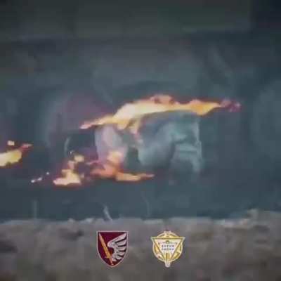 The soldiers of the &quot;PERUN&quot; 79 ODSHBr hit a russian vehicle with an fpv while a russian invader attempts to hide underneath. 