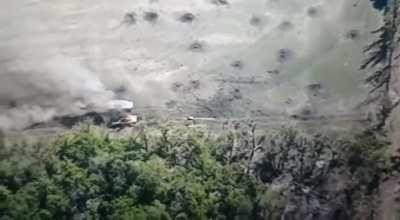 Two destroyed Russian BMPs after entering a minefield, Eastern Ukraine, May 2022