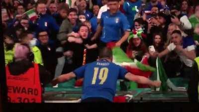 Bonucci being mistaken for a fan when celebrating with the audience