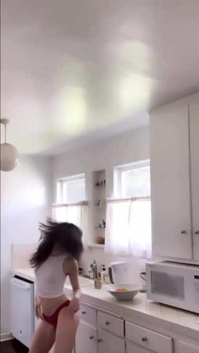 Caroline dancing to Philip Glass music (new Instagram Stories)