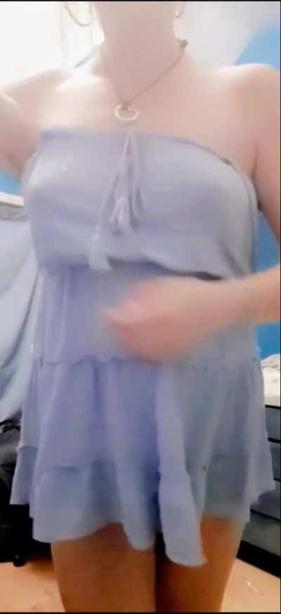 Tiny blue sundress reveal 