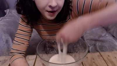 Girl Making Herself Gag and Puke Into A Bowl