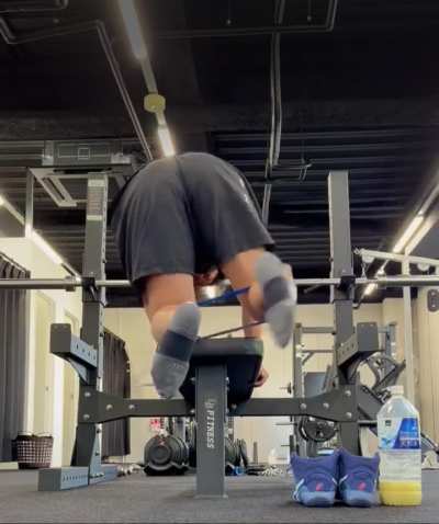 Daisuke Harada (retired NOAH wrestler) at the gym for butt training 