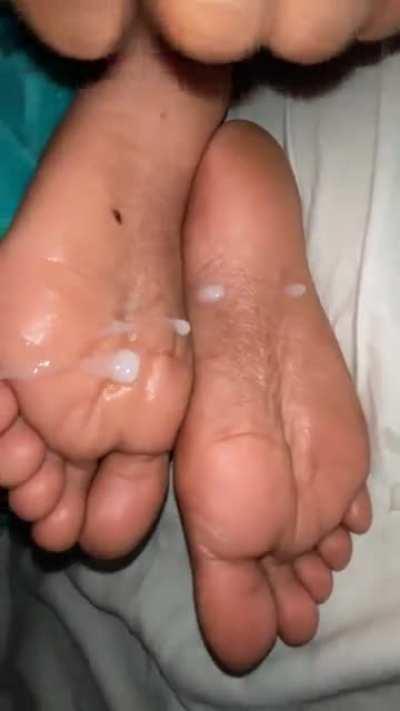 Cum on friend tiny soles, as requested