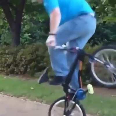 Older gentleman has more bike tricks up his sleeves