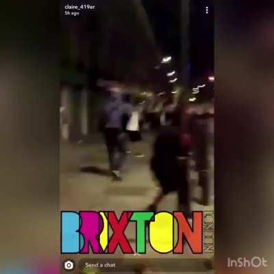 Last night in Brixton, London - police got ran out of town and got their vehicles smashed up by angry mob.