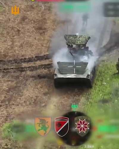 Russian BMP takes a hit from Ukrainian forces during an attack and is immediately abandoned