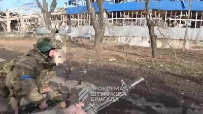 Ukrainian APC of 3rd assault brigade hit by FPV drone while rotating troops, Avdiivka, feb 2024.