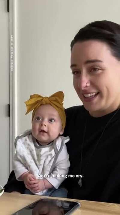 She couldn’t handle hearing her baby laugh for the first time! This is so pure (credit Andy Fischer)