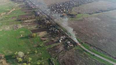 Ukrainian drone captures the harassment of separatist trench positions with high caliber fire - 2020