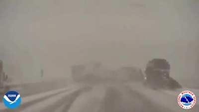 There is no safe place on a highway during a snow squall.