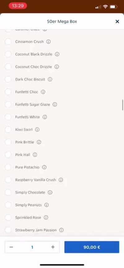 You get a 50pcs donut box but you have to choose every single one or you‘ll go full almond chip, will you press the button?