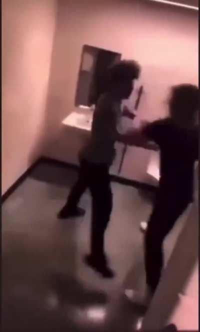 White Boy Gets Cranked In School Bathroom (Knocked The Fuck Our Twice)