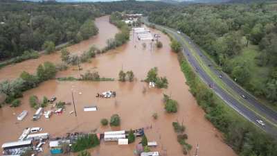 Drone footage of the French Broad on Friday, September 27th.