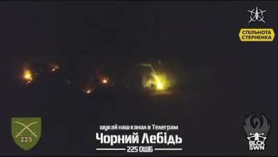 An FPV pilot of the Ukrainian 225th Assault Battalion attacks Russian positions with thermite during the night. Kursk Oblast, Russia.