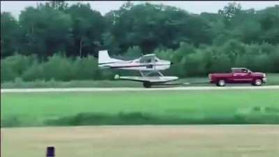 Sea plane takes off without water