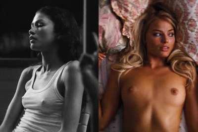 Who’s small tits and erect nipples would you rather suck on and gently nibble? Zendaya or Margot Robbie?