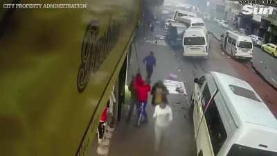 Multiple vehicles tossed in an explosion in Johannesburg, only 1 death