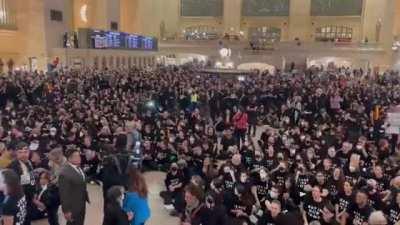 Anti-Zionist Jews in New York's Grand Central Terminal staged a huge demonstration in support of Palestine, with reports of arrests and police restrictions.