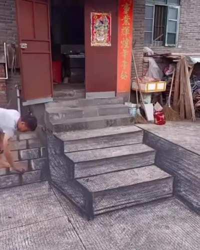 Drawing stairs on a flat surface to give an illusion of depth