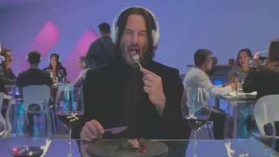 Keanu Reeves listens to Gawr singing Ride On Time